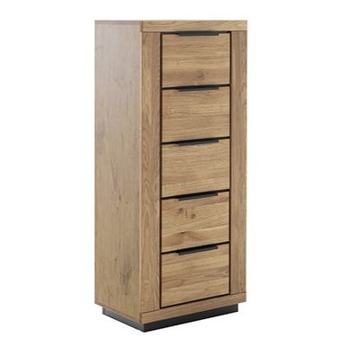 Wymiary: - szerokość: 62 cm - głębokość: 40 cm - wysokość: 142 cm   Materiał:  - korpus: folia w optyce dębu - front: dąb lity olejowany  ...