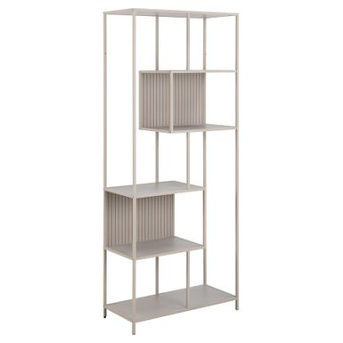  Wymiary: - szerokość: 77 cm - głębokość: 35 cm - wysokość: 185 cm - wysokość nóżek: 6,8 cm   Materiał: - stal malowana proszkowo - MDF, melamina...