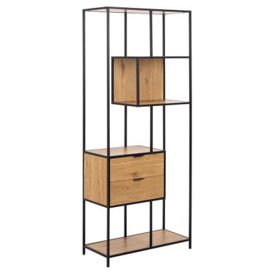  Wymiary: - szerokość: 77 cm - głębokość: 35 cm - wysokość: 185 cm - wysokość nóżek: 6,8 cm   Materiał: - stal malowana proszkowo - MDF, melamina...