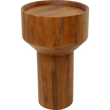 Stolik pomocnicy drewniany TESSA - brązowy Wymiary: - średnica: 35 cm - wysokość: 55 cm Materiał: lite drewno mango lakierowane Informacje dodatkowe: -...