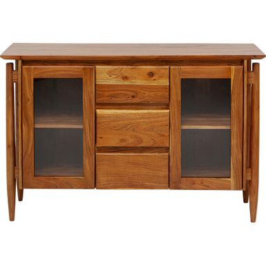Komoda 2-drzwiowa z szufladami DENVER - brązowy Wymiary: - szerokość: 130 cm - głębokość: 40 cm - wysokość: 85 cm Materiał:  - korpus / fronty: lite...
