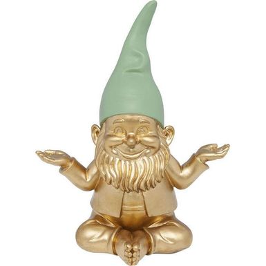 Figurka dekoracyjna GNOME MEDITATION 19 - zielony/złoty    Uroczy krasnal ogrodowy w kolorze czarnym ze złotymi kwiatami na spiczastej czapce – tak...