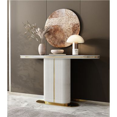 Wymiary: - szerokość: 140 cm - głębokość: 40 cm - wysokość: 80 cm Materiał: - spiek kwarcowy - lakierowany MDF