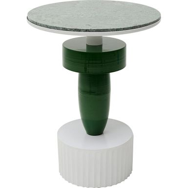 Stolik boczny okrągły MEMPHIS - zielony Wymiary: - średnica: 40 cm - wysokość: 48 cm Materiał: - marmur - stal malowana proszkowo Waga: 13 kg Maksymalne...