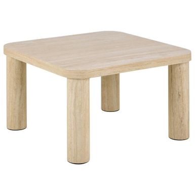 Wymiary: - długość: 60 cm - szerokość: 60 cm - wysokość: 36 cm Materiał: - blat: płyta meblowa w optyce trawertynu - podstawa: MDF, plastikowe stopki...