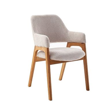 Wymiary: - szerokość: 56 cm - głębokość: 62 cm - wysokość: 86 cm Materiał: - tkanina - drewno dębowe olejowane Waga: 11 kg    Produkt sprzedawany...