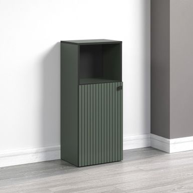 Wymiary: - szerokość: 40 cm - głębokość: 31 cm - wysokość: 95 cm   Materiał:  - korpus: laminat zielony - front: laminat zielony, ryflowany z...
