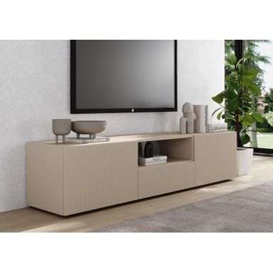 Wymiary: - szerokość: 181 cm - głębokość: 42 cm - wysokość: 41 cm Materiał: - korpus: płyta laminowana, kaszmir - front: MDF, folia kaszmir mat...