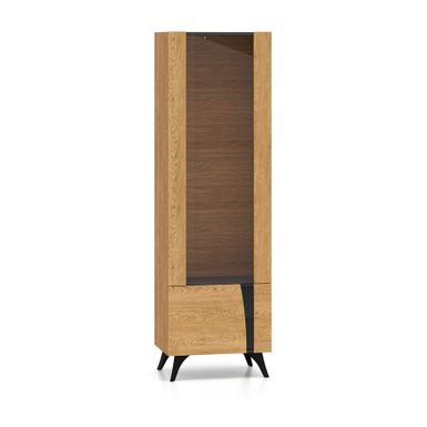Wymiary:  - szerokość: 58 cm - głębokość: 40 cm - wysokość: 190 cm   Materiał:  - płyta laminowana - obrzeże ABS - szkło - metalowe nogi Kolor: -...
