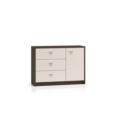 Wymiary:  - szerokość: 117 cm - głębokość: 40 cm - wysokość: 85 cm   Materiał:  - korpus: płyta laminowana - front: płyta MDF Kolor: - korpus:...
