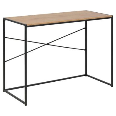 Seaford rectangular office desk, top matt wild oak rough paper, base matt black rough powder coated steel, 100x45x75 cm