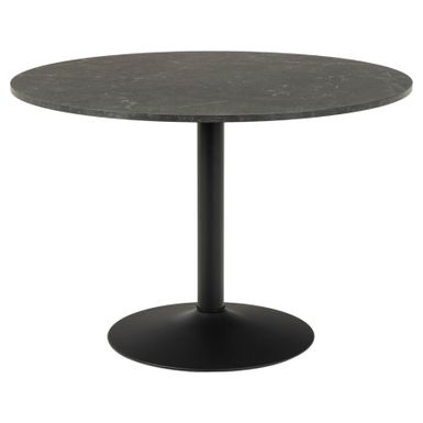 Wymiary: - średnica: 110 cm - wysokość: 74 cm - wysokość do blatu: 72,2 cm Materiał: - blat: płyta melaminowana imitująca marmur - podstawa: stal...