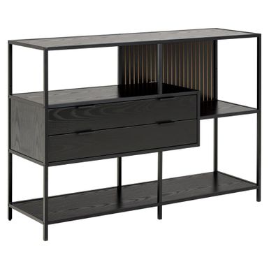  Wymiary: - szerokość: 114 cm - głębokość: 35 cm - wysokość: 78 cm - wysokość nóżek: 6,8 cm   Materiał: - MDF, melamina - stal malowana proszkowo...