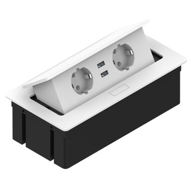 Przedłużacz biurkowy wpuszczany ELEKTRIMA KWADRO / 2x gniazdo Schuko + 2x USB - biały    Przedłużacz wpuszczany w blat Elektrima Kwadro 2x230V/2 USB...