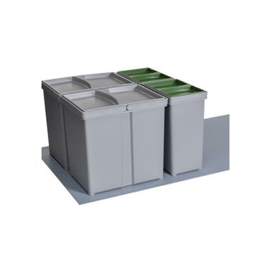 Wymiary: - szerokość: 456 mm - głębokość: 456 mm - wysokość: 297 mm Materiał: tworzywo sztuczne Kolor: szary Ilość pojemników: 2 x 17l + 2 x 8l...