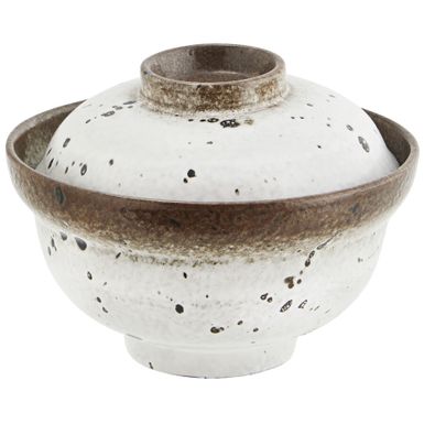 Miska ceramiczna z pokrywką - biały/ brązowy