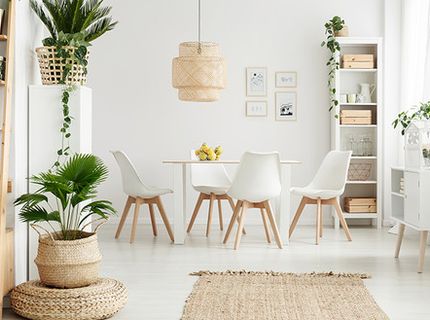 Salon z kuchnią w stylu skandynawskim