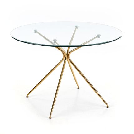 Stół okrągły szklany RONDO 110 cm - transparentny/złoty