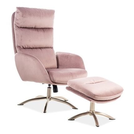 Fotel z podnóżkiem MONROE VELVET - różowy Bluvel 52