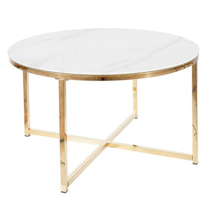 Ława okrągła SALMA 80 cm - biały efekt marmuru/złoty
