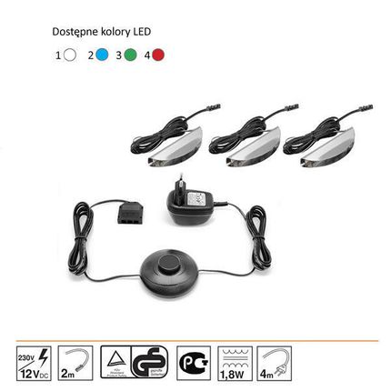 Oświetlenie LED 3 punktowe zielone, High Glossy Furniture