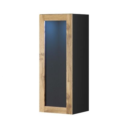 Witryna wisząca 1-drzwiowa VIDAGO 90 cm - dąb wotan/czarny mat