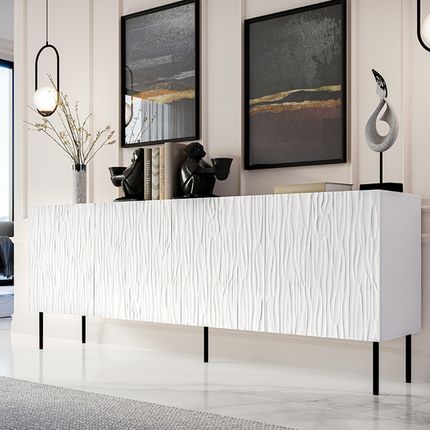 Frezowana komoda 4-drzwiowa FIORI 190 cm - biały mat