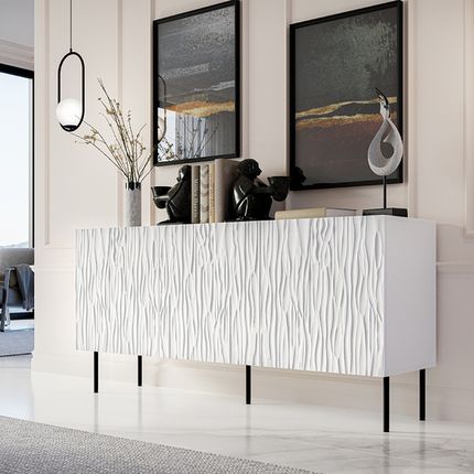 Frezowana komoda 3-drzwiowa FIORI 152 cm - biały mat