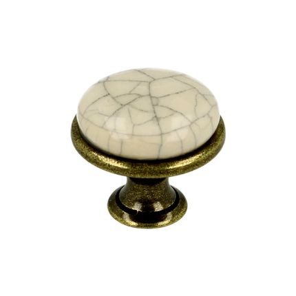Gałka GP19 - mosiądz antyczny, mleczna porcelana popękana / fi 29 mm