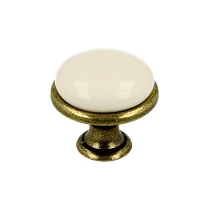 Gałka GP19 - mosiądz antyczny, porcelana mleczna / fi 29 mm
