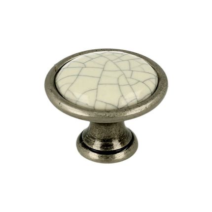 Gałka ROMANA 1700 - stare srebro, jasnobeżowa popękana porcelana / fi 29 mm