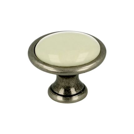 Gałka ROMANA 1700 - stare srebro, jasnobeżowa gładka porcelana / fi 29 mm