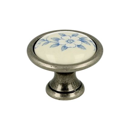 Gałka ROMANA 1700 - stare srebro, niebieski kwiat / fi 29 mm