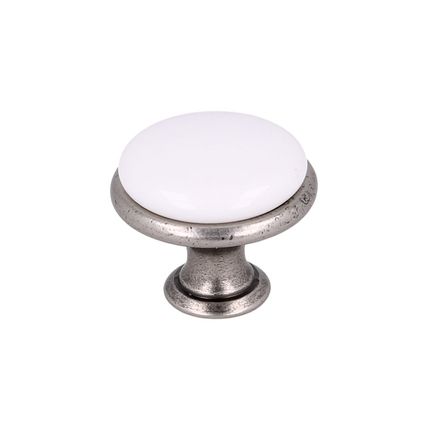 Gałka GP19 - nikiel patynowany, porcelana biała / fi 29 mm