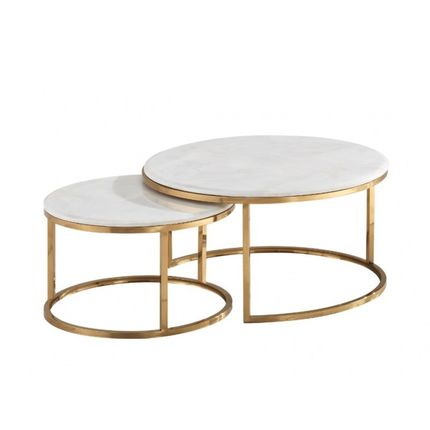 Zestaw dwóch stolików kawowych MARBLE - biały/złoty