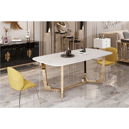 Stół WHITE CARRERA 160x90 - biały/złoty