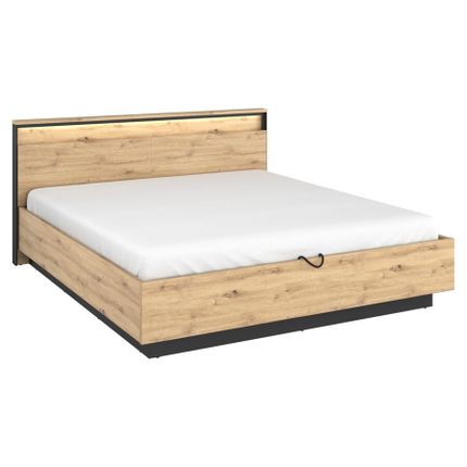 Łóżko z pojemnikiem i oświetleniem QUANT QS-02 160x200 - dąb artisan/czarny