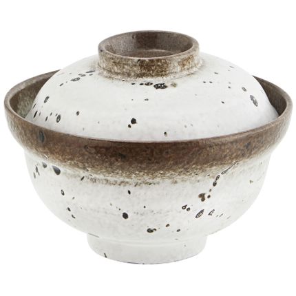 Miska ceramiczna z pokrywką - biały/ brązowy