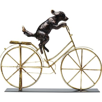 Figurka dekoracyjna DOG WITH BICYCLE - brązowy/złoty