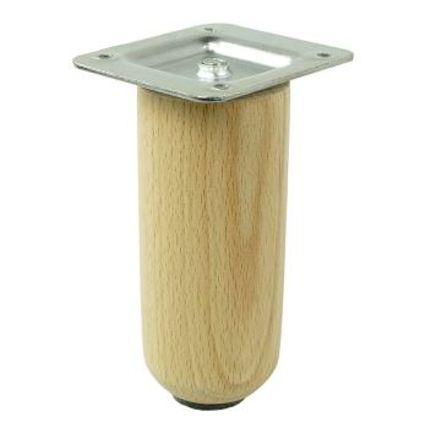 Noga bukowa z blachą montażową NB10 - lakier bezbarwny / walec wys. 10 cm