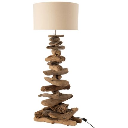 Lampa podłogowa drewniana klosz materiałowy beżowy Ø42x90 cm