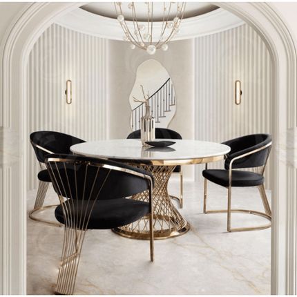 Stół okrągły EMPORIO GOLD 150 cm - biały/złoty