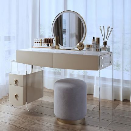 Toaletka z pufą i lustrem CRYSTAL