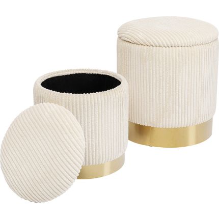 Zestaw 2 puf ze schowkiem CHERRY STORAGE CORD - kremowy/złoty