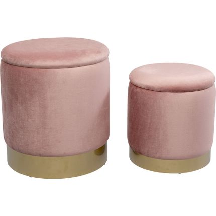 Zestaw 2 puf ze schowkiem CHERRY STORAGE - różowy/złoty