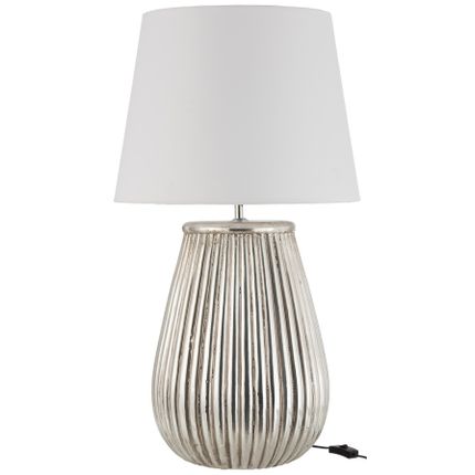 Lampa stołowa srebrna o średnicy 44 cm i wysokości 82 cm