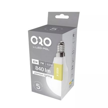 Żarówka ORO PREMIUM 03059 - biały / E14 / 7 W / 840 lm / barwa neutralna