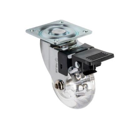 Kółko meblowe obrotowe SUPRA - przezroczysty / fi 50 mm / 40 kg / z hamulcem