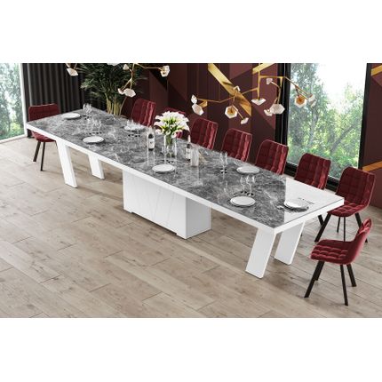 Stół rozkładany GRANDE 160/412x100 - venatino dark mat/biały połysk