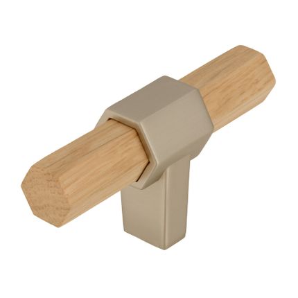 Gałka S677 - dąb/efekt matowej stali szlachetnej / 68 mm